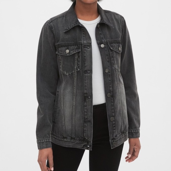 NWT Oversized Icon Denim Jacket by Gap in Washed Black Size XL Tall - Picture 7 of 7
